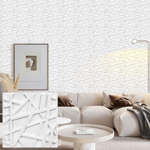 Heikki 30 Pack 3D Wall Panel for Interior Wall Décor, PVC Flower Textured Wall Panels for Living Room Bedroom Hotel Office, 11.8"x11.8", Double-Sided Tape (White-SZ) - color: White-SZ