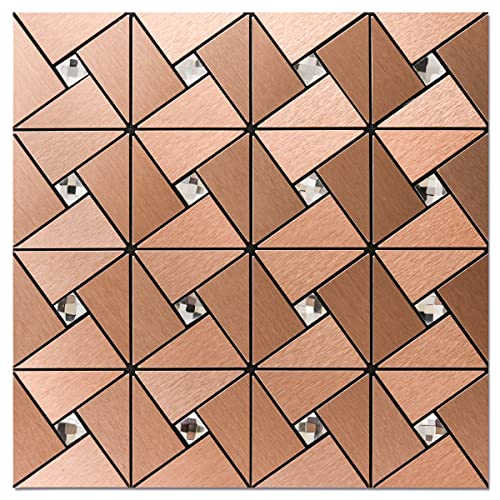 Art3d Peel & Stick Backsplash， Metal Mosaic Tiles, 10 pcs, Copper Windmill - color: Copper, size: 12x12 Inch
