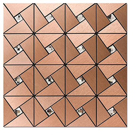 Art3d Peel & Stick Backsplash， Metal Mosaic Tiles, 10 pcs, Copper Windmill - color: Copper, size: 12x12 Inch