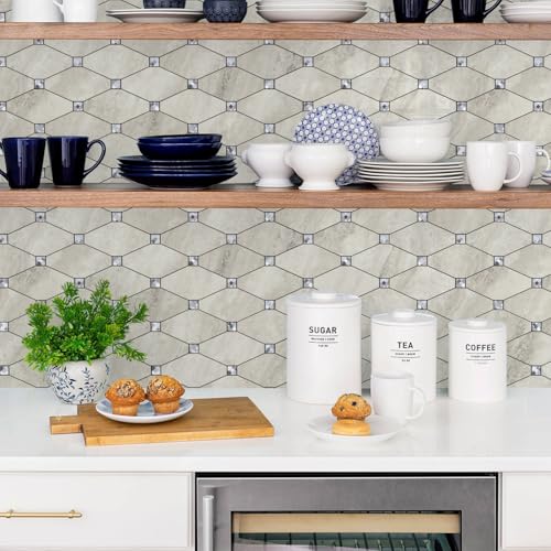 STICKGOO Peel and Stick Backsplash, 10 Sheets Beige Stone Texture Stick on Backsplash, Self Adhesive Wall Tile Sticker - color: Beige Stone Texture