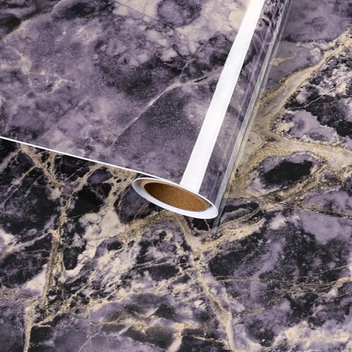 Purple Gold Black Marble Contact Paper Peel and Stick Countertops Glossy Violet Marble Wallpaper Vinyl Wrap for Kitchen Table Shelf Prepasted Counter Top Cover for Bathroom 23.6"x118" - size: 23.6" x 118"