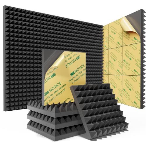 Sonicism 12 Pack Sound Proof Foam Panels for Walls Self-Adhesive 12"X12"X2" - color: Black, size: 2 Inch 12 Pack Self-Adhesive