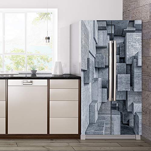 Modern Art Self Stick Vinyl Door Mural Sticker, Peel and Stick Removable Refrigerator Wrap Decal, Cube Space, 32.3x78.7, 2 Pcs Set - color: Cube Space