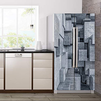 Modern Art Self Stick Vinyl Door Mural Sticker, Peel and Stick Removable Refrigerator Wrap Decal, Cube Space, 32.3x78.7, 2 Pcs Set - color: Cube Space