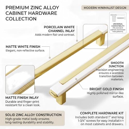 10 Pack White Gold Cabinet Pulls & Handles, 3.7 Inch Hole Center - color: White Gold, size: 4.8in/122mm