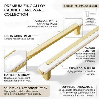 10 Pack White Gold Cabinet Pulls & Handles, 3.7 Inch Hole Center - color: White Gold, size: 4.8in/122mm