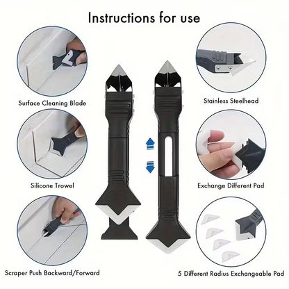 Multi-Purpose Caulking Tool Kit, Caulk Remover Grout Scraper with 5 Replaceable Silicone Tips for Kitchen Bathroom Tile Floor Window Home Improvement(9pcs/set)