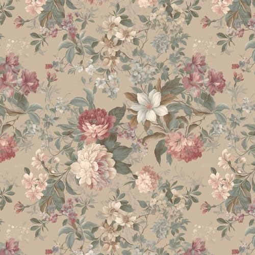 Ismoon Floral Wallpaper Peel and Stick Vintage Brown Contact Paper for Cabinet Peony Flower Stick on Wall Paper Removable Self Adhesive Textured Vinyl Wallpaper for Bedroom Wall Decor 17.3x393in - color: Brown, size: 17.3" x 393"
