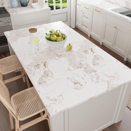 VEELIKE Matte White Marble Contact Paper for Countertops Peel and Stick Kitchen Countertop Contact Paper 118''x32'' Wide Marble Wallpaper Peel and Stick Removable Countertop Paper for Bathroom Desk - size: 32" x 118"