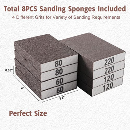 8PCS Sanding Sponge, Sanding Blocks of 60/80/120/220 Assorted Grits