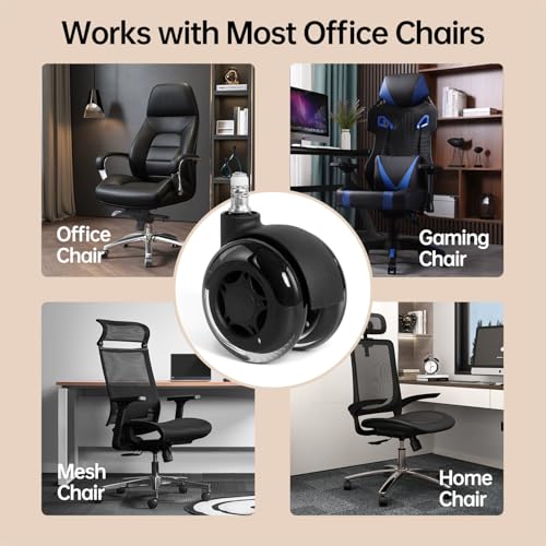 2.5 Inch Office Chair Wheels Set of 5 - Dual Rubber Wheels for Hardwood & Carpet - Heavy Duty Smooth Quiet Rolling Casters Replacement Universal Fit Computer Desk Gaming Chair - size: 2.5 Inch