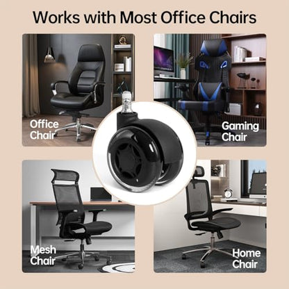 2.5 Inch Office Chair Wheels Set of 5 - Dual Rubber Wheels for Hardwood & Carpet - Heavy Duty Smooth Quiet Rolling Casters Replacement Universal Fit Computer Desk Gaming Chair - size: 2.5 Inch