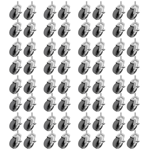 Caster Wheels, 3" Locking Swivel Threaded Stem Casters Set with Brake of 64 - color: Grey, size: Grey-64pack