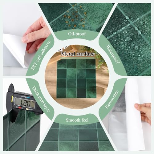 Feifeiya 10 Pcs Heavy-Duty Peel and Stick Backsplash Kitchen 3D Adhesive Peel Stick Tile Waterproof Backsplash Renter Wall Tile for Bathroom Fireplace (Checkered 11.8" X 11.8",Green) - color: Green, size: Checkered 11.8" X 11.8"