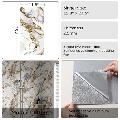 Marble Peel and Stick Backsplash 23.6 x11.8 in, 10PCS - color: White Gilding