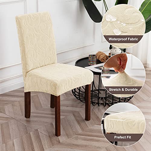 Waterproof Dining Room Chair Covers, Stretch Parsons Chair Slipcovers - color: Flower Pattern-beige, size: Regular-2 Pack