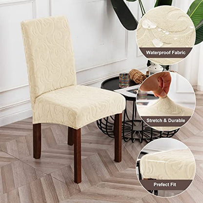Waterproof Dining Room Chair Covers, Stretch Parsons Chair Slipcovers - color: Flower Pattern-beige, size: Regular-2 Pack