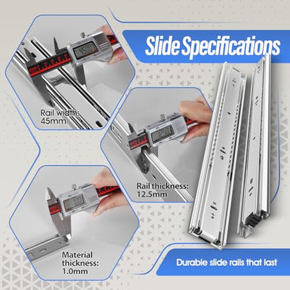 1 Pair Stainless Steel Full Extension 16 Inch Drawer Slides Rails - color: Silver-201, size: 16 Inch