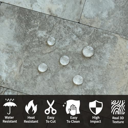 AULIGET 100-Piece Faux Stone Peel and Stick Backsplash Wall Tiles, 3" x 6" Grey & Brown Slate PVC Stick on Tile for Backsplash Kitchen, Bathroom, Laundry Room, Camper, Fireplace - color: Grey & Brown Slate