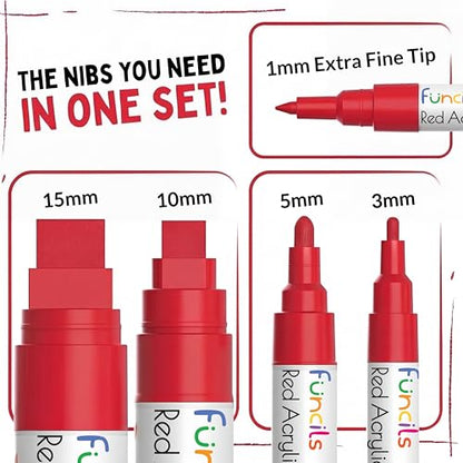 5 Red Paint Pens - Permanent Marker for Rock Painting, Wood, Tire - color: Red