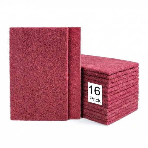6"x9" Maroon Scuff Pads 16 Pack - 320 Grit Abrasive for Paint Prep, Auto Body & Woodworking, Non-Woven Aluminum Oxide, Reusable Wet or Dry, Resists Clogging & Tearing - color: Maroon, size: 16 pcs (6" x 9")