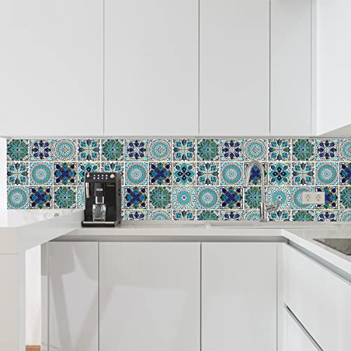 24Pcs Peel and Stick Tile Stickers, 4x4 Bathroom & Kitchen Backsplash Tile Decals Waterproof Self-Adhesive Square Vinyl Wall Decals Mandala Style Wall Decor (Best When adhered to Tiles - color: Ts-104