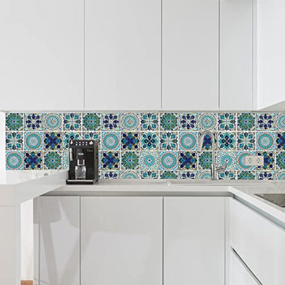 24Pcs Peel and Stick Tile Stickers, 4x4 Bathroom & Kitchen Backsplash Tile Decals Waterproof Self-Adhesive Square Vinyl Wall Decals Mandala Style Wall Decor (Best When adhered to Tiles - color: Ts-104