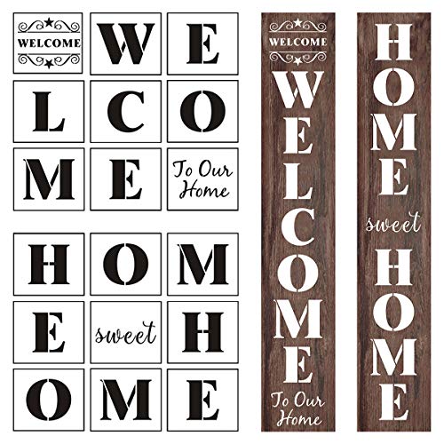 Welcome and Home Sweet Home Stencil - 18 Pack Large Vertical Welcome Home Sweet Home Sign Stencils Templates for Painting on Wood, Reusable Letter Stencils for Porch Signs & Front Door Decorations - style: Welcome and Home Sweet Home