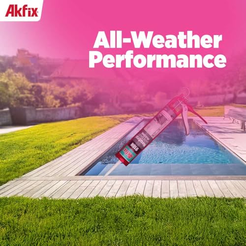 Akfix 918N White 100% Silicone Caulk for Kitchen and Bathroom (12x10.5 fl.oz.) - Solvent-Free, Low Odor, UV & Water Resistant, Fast Curing, Paintable, High Elasticity Silicone Sealant | White, 12 Pack - size: 12 Pack, style: Kitchen&Bath Silicone-White