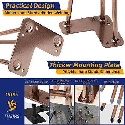 ROTHLEY Coffee Table Legs 16 Inch Hairpin Legs 3 Solid Rods Metal Table Legs Bench Legs for Furniture Set of 4 Furniture Feet with Floor Protectors Heavy Duty Desk Legs DIY Dresser Leg(Antique Copper) - size: 16 inch