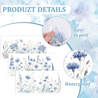 Rub On Transfers for Crafts, 3pcs Blue Wildflower Transfers Spring UV DTF Stickers Waterproof Decals Furniture for Cup Wood Scrapbook DIY Planner Home Door - color: Blue Wild Flower