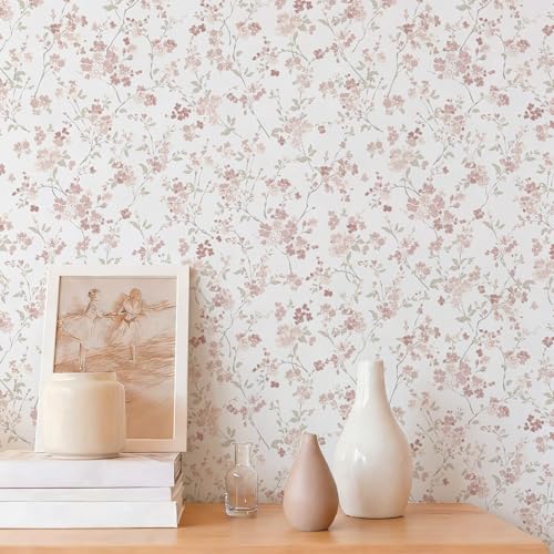 Peel and Stick Wallpaper for Nursery Pink Cherry Blossom Waterproof - color: Pink, size: 17.3" x 78.7"