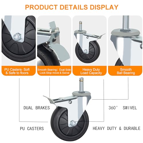 Stem Casters, 7/16" x 1-3/8" Swivel Casters (With Brake, 3 Inch) - color: With Brake, size: 3 Inch