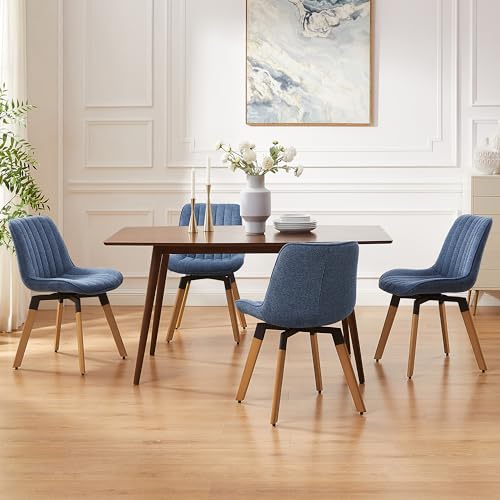 Art Leon Mid Century Upholstered Swivel Fabric Dining Chairs Set of 4 Blue - color: Blue, size: Set of 4-Fabric