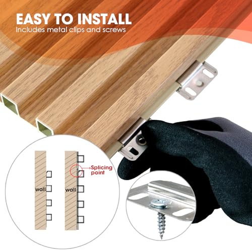 OUZUGIE WPC Acoustic Slat Wall Paneling, 8-Pack 96 x 6 Inches - color: Oak, size: (High)96“ x 6"