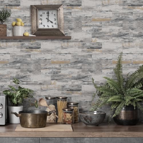 URCOLOR 102-Piece Peel and Stick Backsplash Tiles, 3" x 6" Linen Gray Wood Rustic Tile, Stick on Backsplash for Kitchen, Bathroom,Camper, Fireplace - color: Linen Gray Wood
