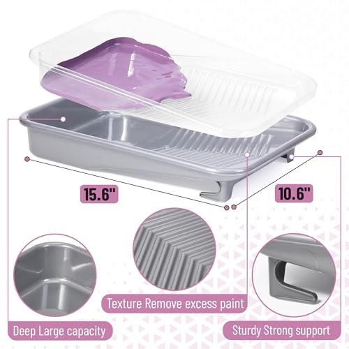 Bates- 9 Inch Paint Roller Kit, 17 pcs, Plastic Paint Tray, Clear Disposable Tray Liners, 4" & 9" Roller Frame, Roller Covers 4" & 9", Angle Brush, Plastic Scrappers, Can Opener and Stirring Rod