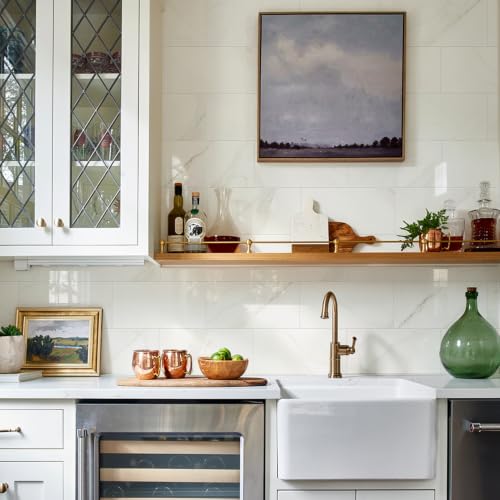Vamos Tile Peel & Stick Backsplash, Glossy 22-Piece 6''x12'' Subway Tile - color: Statury White with White Grout