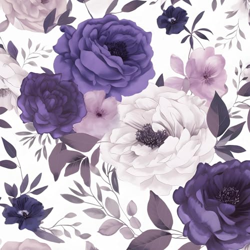 BOKEBEVE Boho Floral Wallpaper Peel and Stick White Purple 17.5 x 393.5In - color: White/Purple, size: 17.5" x 393.5"