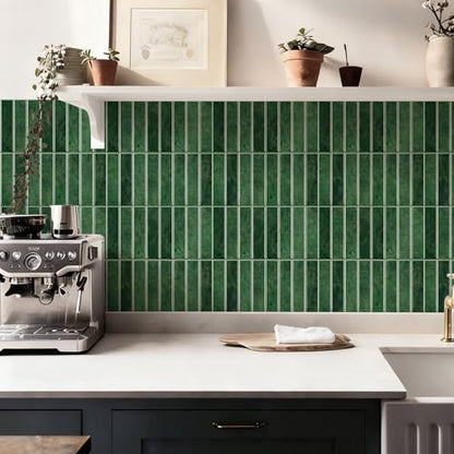 10 Sheets Thicker Design Peel and Stick Backsplash, Self Adhesive Wall Tiles, Stick on Backsplash for Kitchen and Bathroom, 11.8"x11.8", Green - color: Green