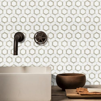 STICKGOO Mixed Metal Peel and Stick Backsplash Tiles, White Light Gold - color: White with Rose Gold