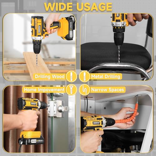 DODOWIN 21V Power Drill Set, 2 Batteries, Charger, Variable Speed - style: 2 Independent Battery