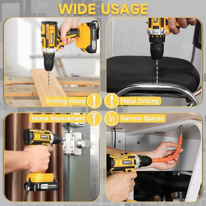 DODOWIN 21V Power Drill Set, 2 Batteries, Charger, Variable Speed - style: 2 Independent Battery