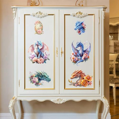 Peacoblue Flowers and Dragons Rub On Transfers for Furniture Craft 6"x12" - style: Flowers and Dragons