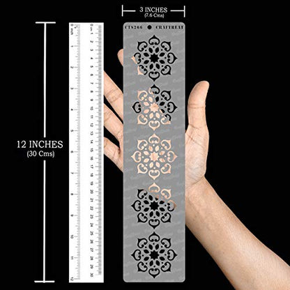 CrafTreat Reusable Border Stencils for Painting on Wood, Canvas, Paper, Fabric, Floor, Wall and Tile - Border10-3x12 Inches - DIY Art and Craft Stencil Borders for Painting - Rangoli Border Stencil - style: Border10