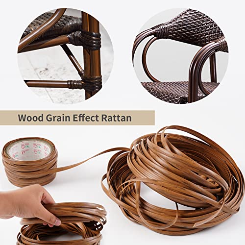 Feyart 32m/105ft 8mm Dark Wood Grain Brown Wicker Repair Kit, PE Rattan Repair Kit for Wicker Chair Fixing, Patio Furniture Repair - color: Dark Wood Grain, size: 105 Feet