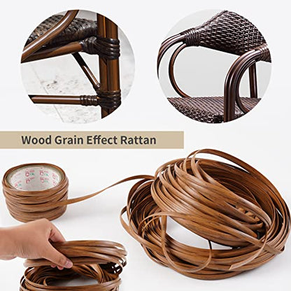 Feyart 32m/105ft 8mm Dark Wood Grain Brown Wicker Repair Kit, PE Rattan Repair Kit for Wicker Chair Fixing, Patio Furniture Repair - color: Dark Wood Grain, size: 105 Feet