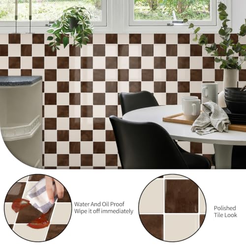 10 Sheets Upgraded Thicker Design Tile Peel and Stick Backsplash - color: Brown