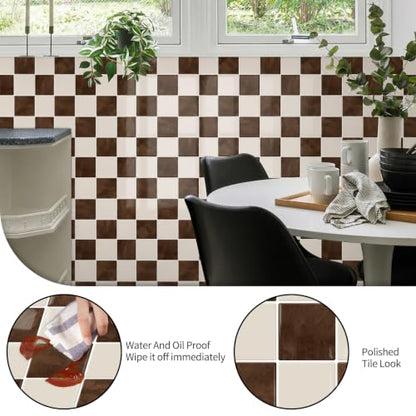 10 Sheets Upgraded Thicker Design Tile Peel and Stick Backsplash - color: Brown