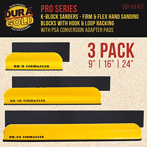 Dura-Gold K-Block Sander Firm & Flex Hand Sanding Block Kit, 9", 16" & 24" - size: 9-inch, 16-inch, 24-inch